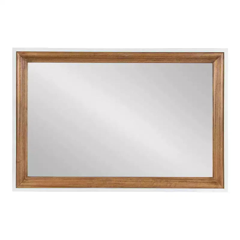 Specchio da Parete Rettangolare Bianco e Marrone Rustico, Cornice Scalettata, 1 Persona, 24"x36"