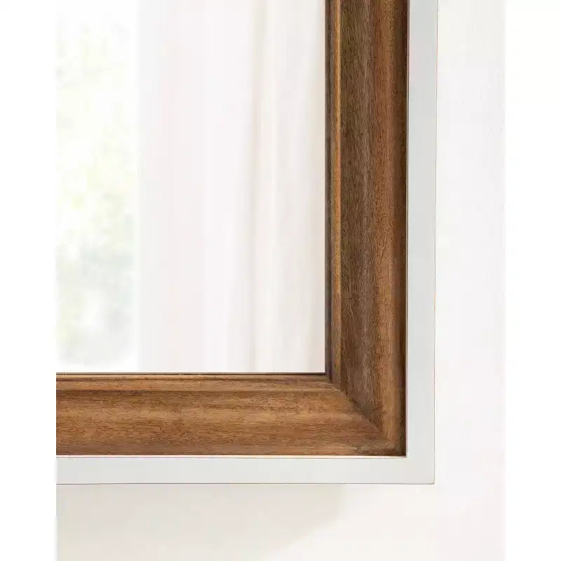 Specchio da Parete Rettangolare Bianco e Marrone Rustico, Cornice Scalettata, 1 Persona, 24"x36"