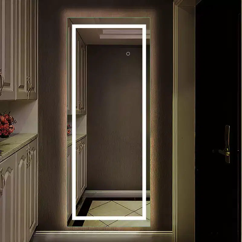 Specchio LED rettangolare a figura intera, color argento, autoportante, 1 persona, 63"x16"