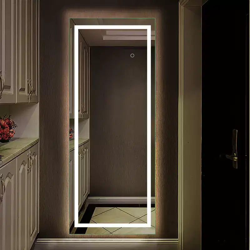 Specchio LED rettangolare a figura intera, color argento, autoportante, 1 persona, 63"x16"