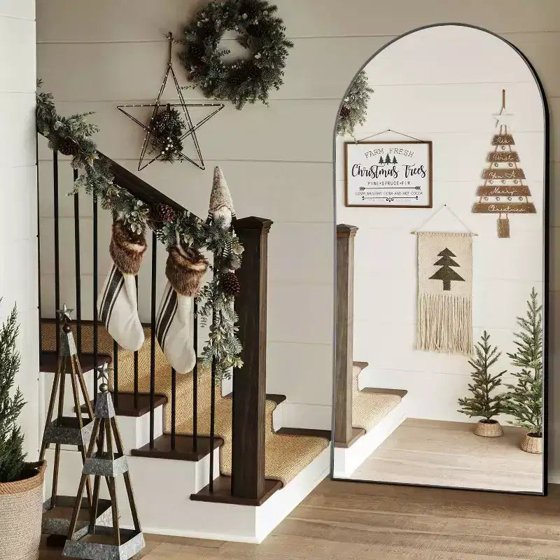 Specchio da Terra a Figura Intera con Arco Nero, Cornice in Metallo, 1 Persona, 79 cm L x 180 cm H