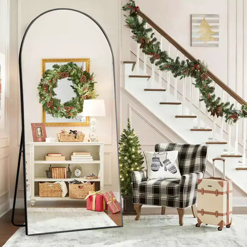 Specchio da Terra a Figura Intera con Arco Nero, Cornice in Metallo, 1 Persona, 79 cm L x 180 cm H