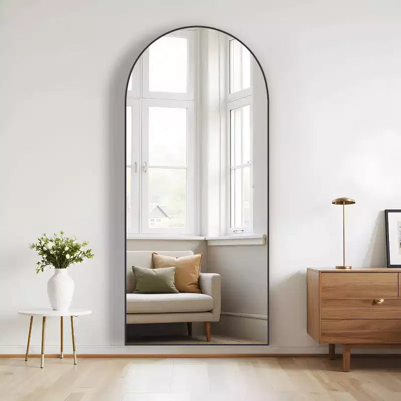 Specchio da Terra a Figura Intera con Arco Nero, Cornice in Metallo, 1 Persona, 79 cm L x 180 cm H