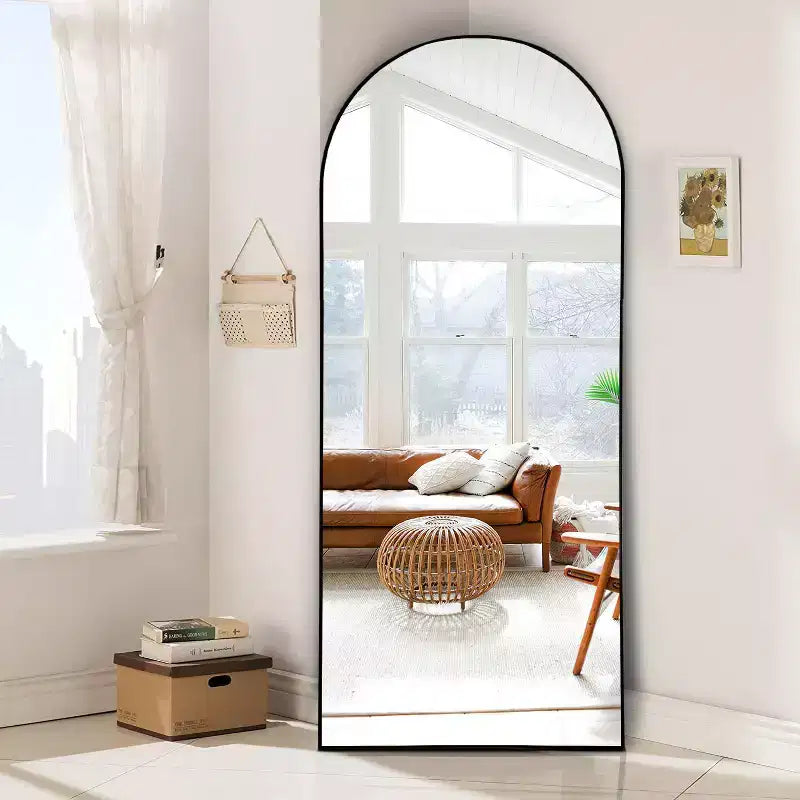 Specchio da Terra a Figura Intera con Arco Nero, Cornice in Metallo, 1 Persona, 79 cm L x 180 cm H
