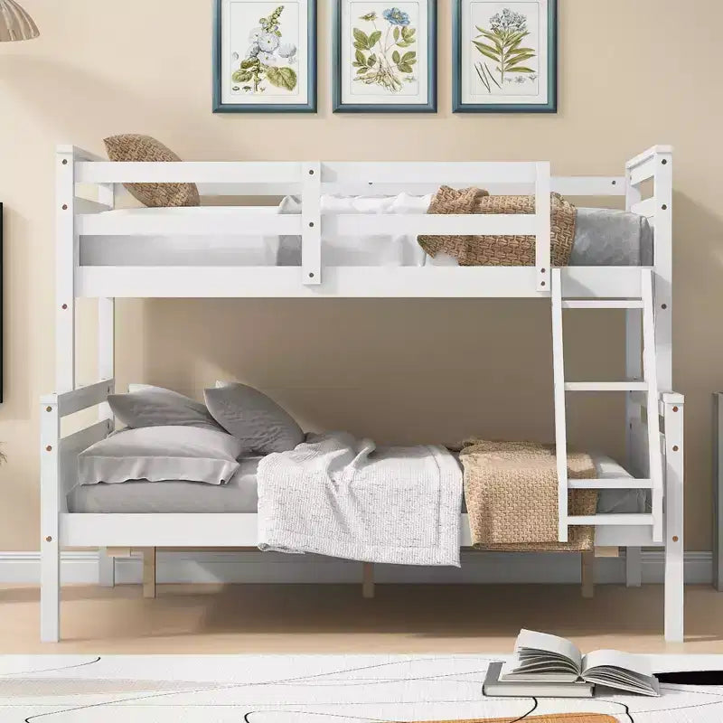 Letto a castello grigio/bianco con scaletta e sponda di protezione, 2 posti letto