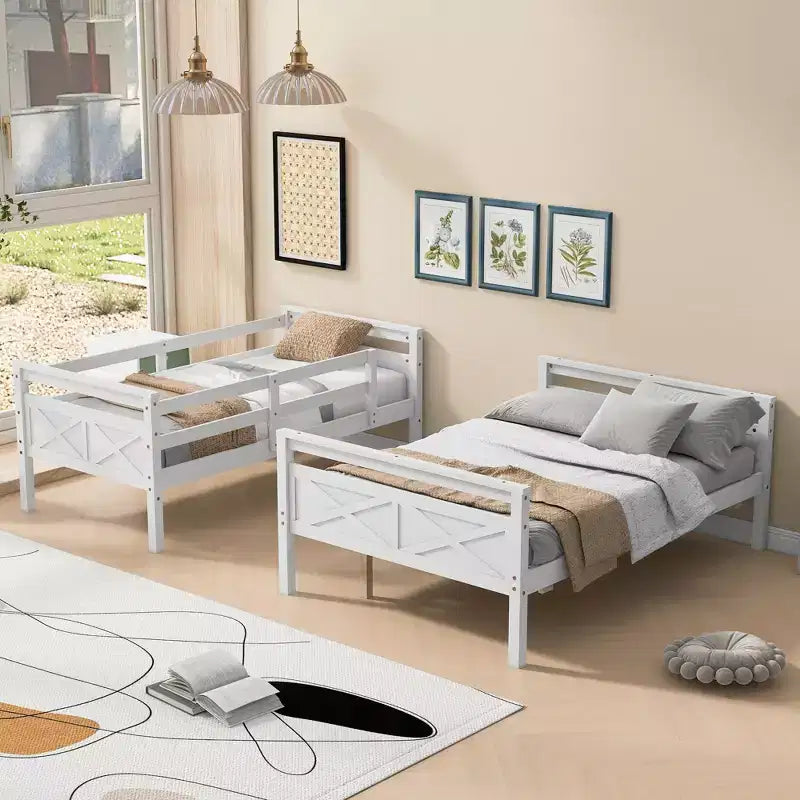 Letto a castello grigio/bianco con scaletta e sponda di protezione, 2 posti letto