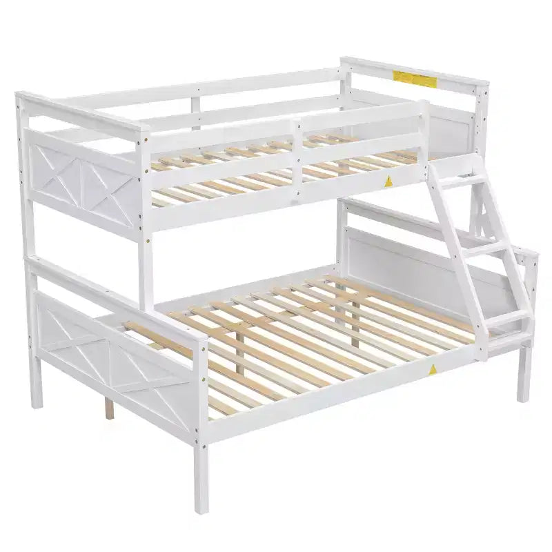 Letto a castello grigio/bianco con scaletta e sponda di protezione, 2 posti letto