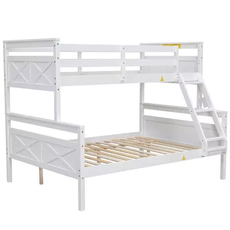 Letto a castello grigio/bianco con scaletta e sponda di protezione, 2 posti letto