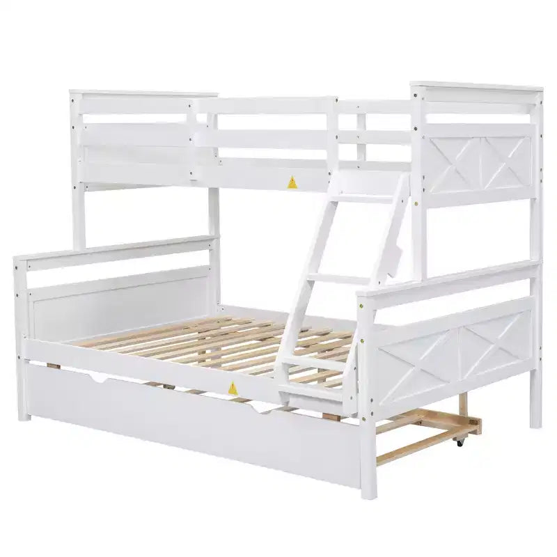 Letto a castello grigio/bianco con scaletta e sponda di protezione, 2 posti letto