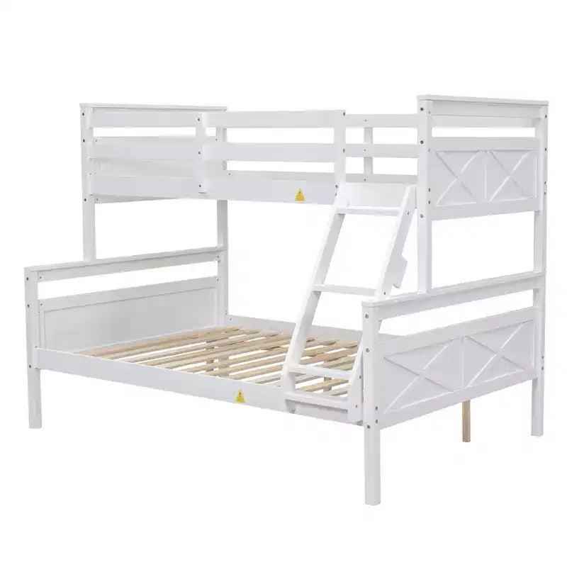 Letto a castello grigio/bianco con scaletta e sponda di protezione, 2 posti letto