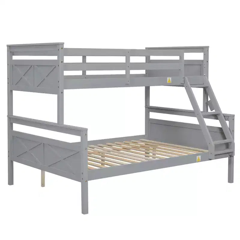 Letto a castello grigio/bianco con scaletta e sponda di protezione, 2 posti letto