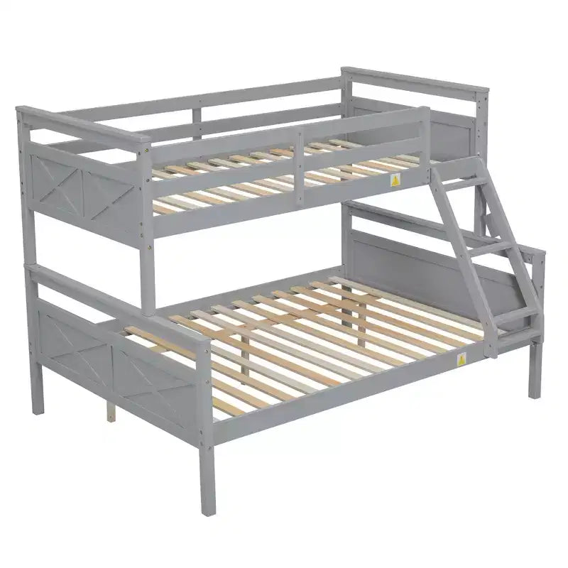 Letto a castello grigio/bianco con scaletta e sponda di protezione, 2 posti letto