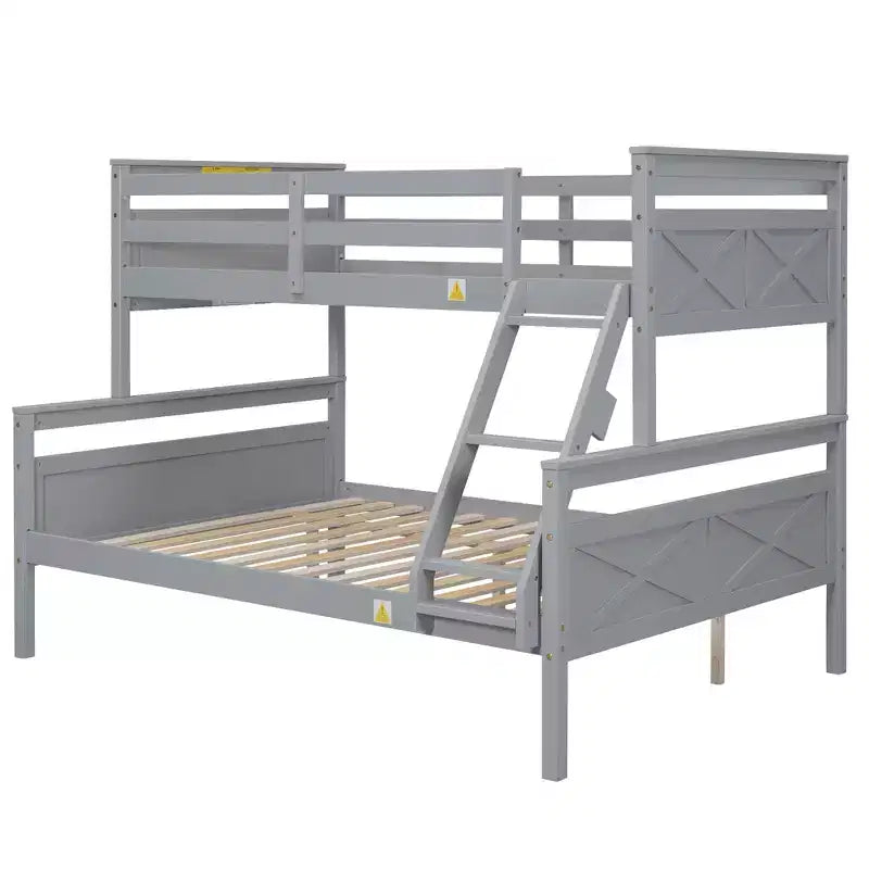 Letto a castello grigio/bianco con scaletta e sponda di protezione, 2 posti letto