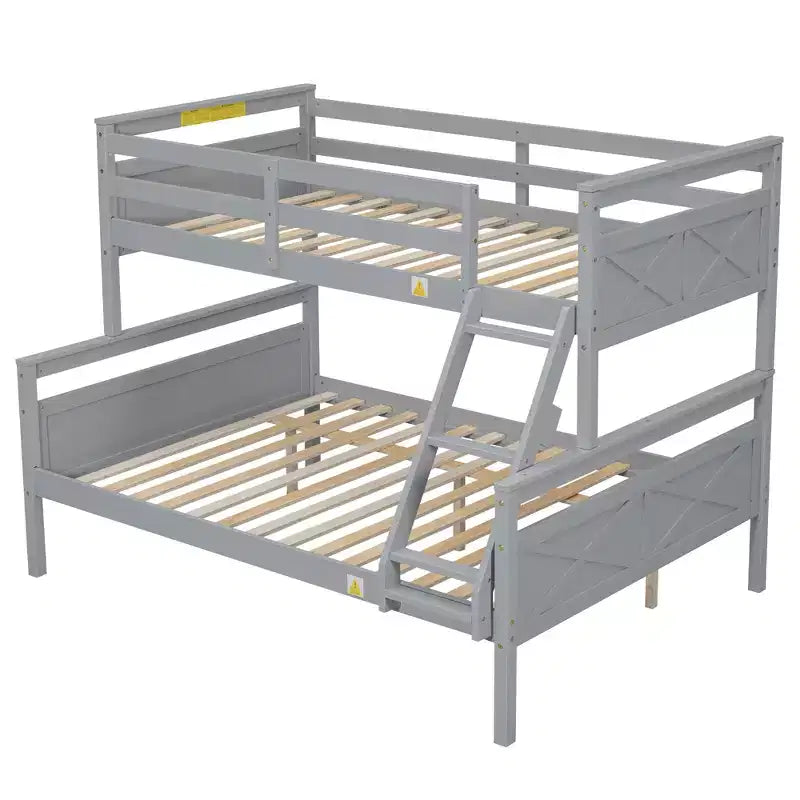 Letto a castello grigio/bianco con scaletta e sponda di protezione, 2 posti letto