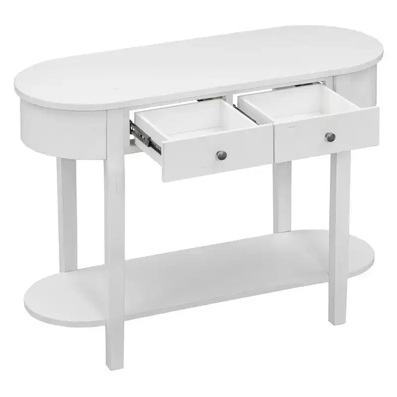 Tavolo Consolle Ovale Marrone con Cassetto e Ripiano Aperto, 1 Posto, Larghezza 101,6 cm