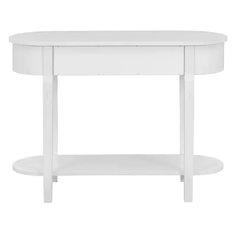 Tavolo Consolle Ovale Marrone con Cassetto e Ripiano Aperto, 1 Posto, Larghezza 101,6 cm