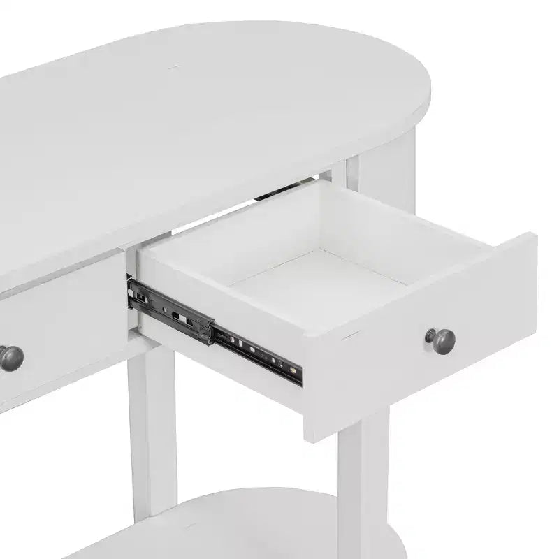Tavolo Consolle Ovale Marrone con Cassetto e Ripiano Aperto, 1 Posto, Larghezza 101,6 cm