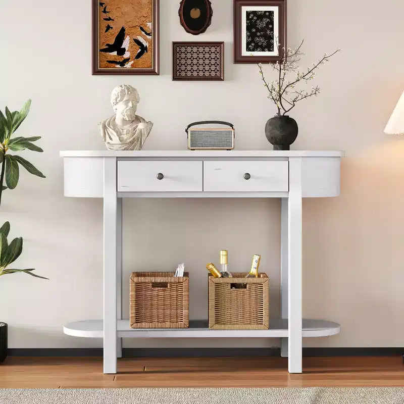 Tavolo Consolle Ovale Marrone con Cassetto e Ripiano Aperto, 1 Posto, Larghezza 101,6 cm
