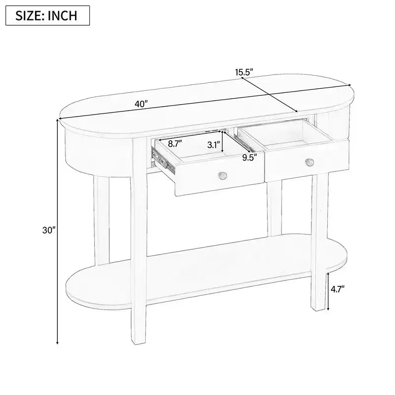 Tavolo Consolle Ovale Marrone con Cassetto e Ripiano Aperto, 1 Posto, Larghezza 101,6 cm