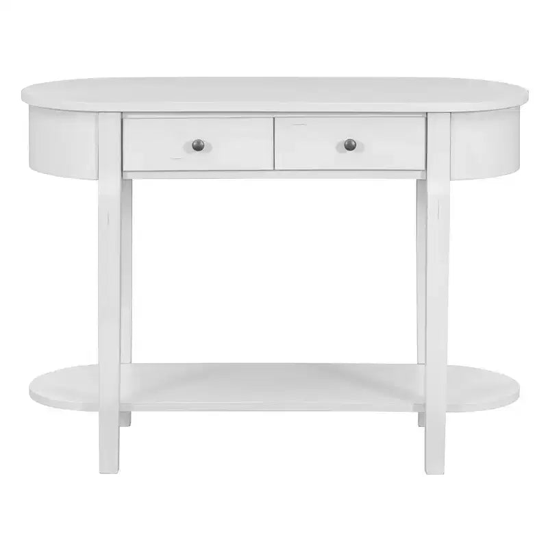 Tavolo Consolle Ovale Marrone con Cassetto e Ripiano Aperto, 1 Posto, Larghezza 101,6 cm