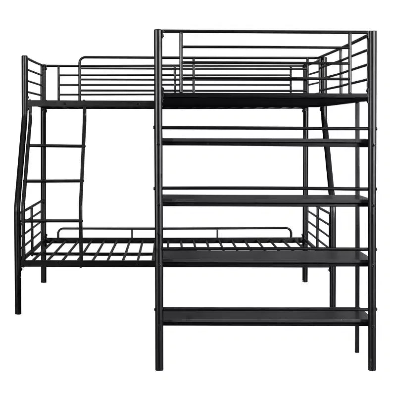 Letto a castello e soppalco a L in metallo nero, 3 posti letto