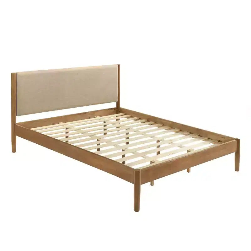 Letto Imbottito con Base a Piattaforma – Beige / Crema, Poliestere Testurizzato / Velluto a Coste, Queen / King, Adatto a 1