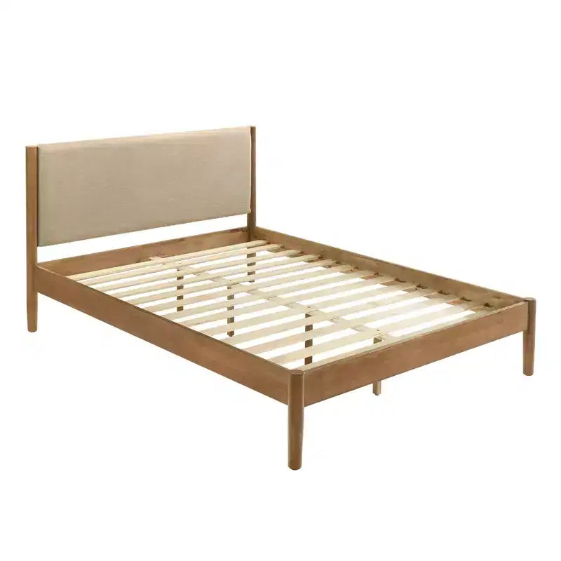Letto Imbottito con Base a Piattaforma – Beige / Crema, Poliestere Testurizzato / Velluto a Coste, Queen / King, Adatto a 1