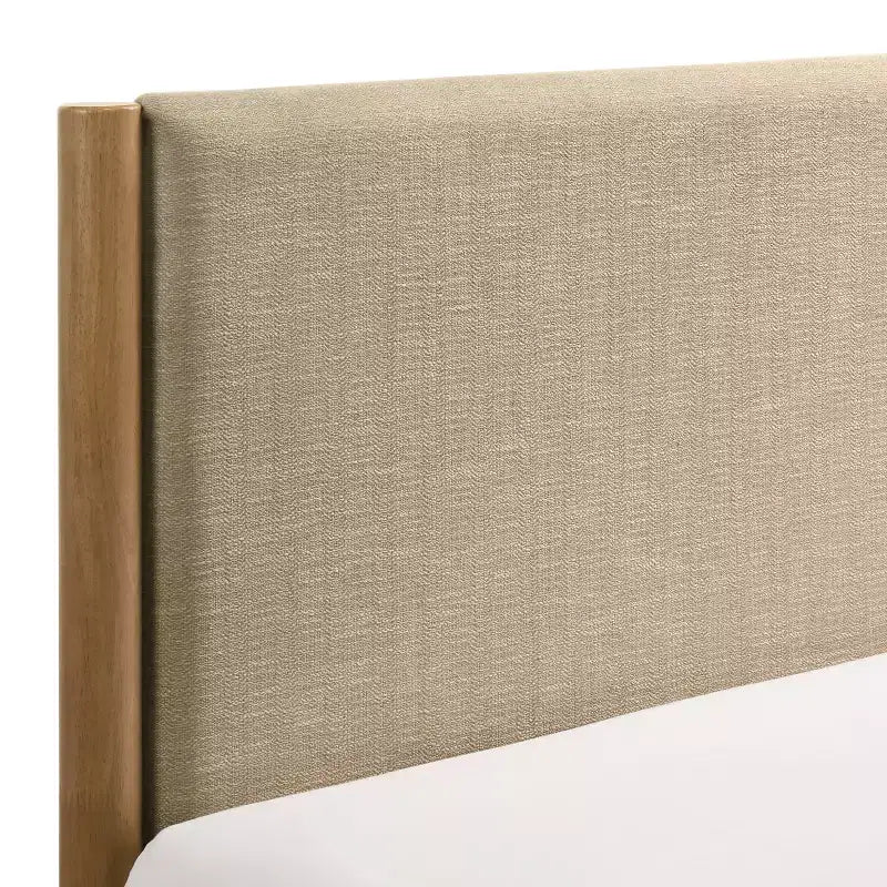 Letto Imbottito con Base a Piattaforma – Beige / Crema, Poliestere Testurizzato / Velluto a Coste, Queen / King, Adatto a 1