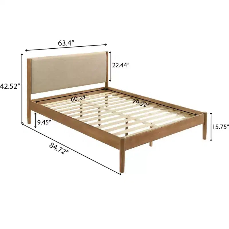 Letto Imbottito con Base a Piattaforma – Beige / Crema, Poliestere Testurizzato / Velluto a Coste, Queen / King, Adatto a 1