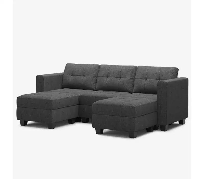 Divano modulare componibile Weave con contenitore – Blu / Grigio / Bianco sporco, 5 posti