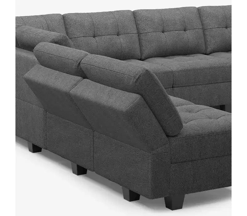 Divano modulare componibile Weave con contenitore – Blu / Grigio / Bianco sporco, 5 posti