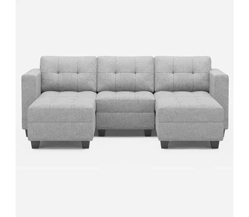 Divano modulare componibile Weave con contenitore – Blu / Grigio / Bianco sporco, 5 posti