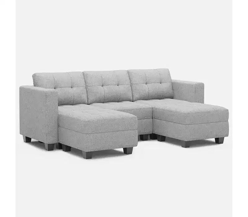 Divano modulare componibile Weave con contenitore – Blu / Grigio / Bianco sporco, 5 posti