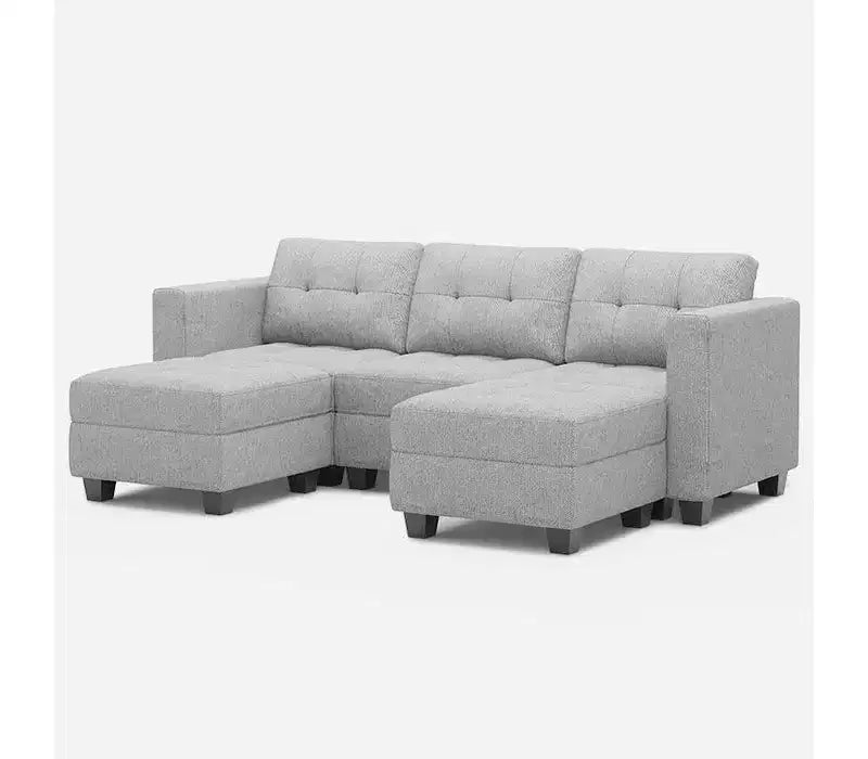 Divano modulare componibile Weave con contenitore – Blu / Grigio / Bianco sporco, 5 posti