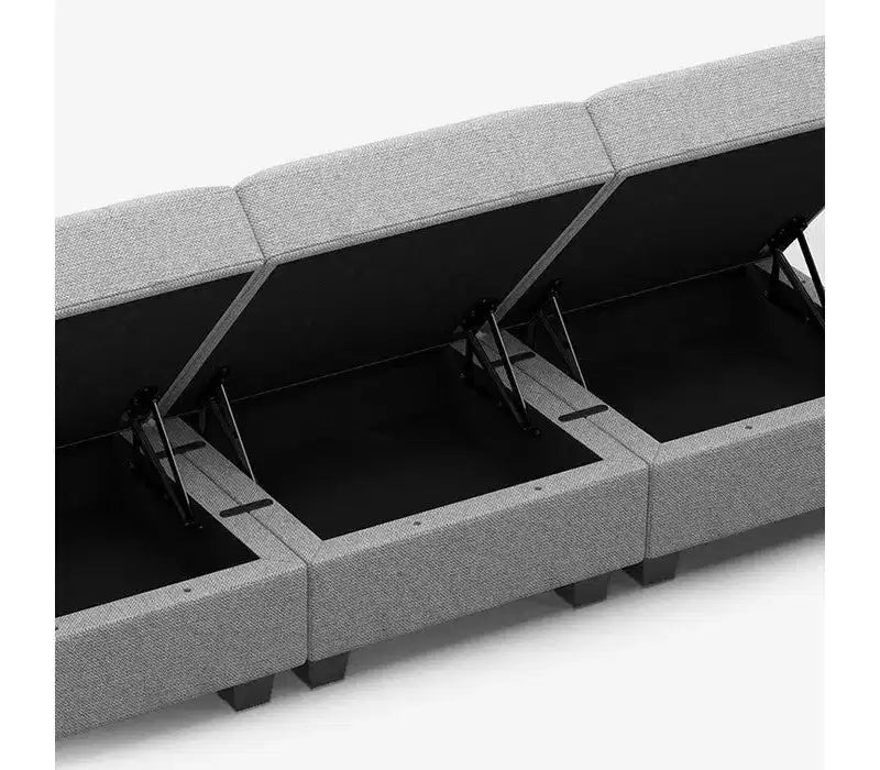 Divano modulare componibile Weave con contenitore – Blu / Grigio / Bianco sporco, 5 posti