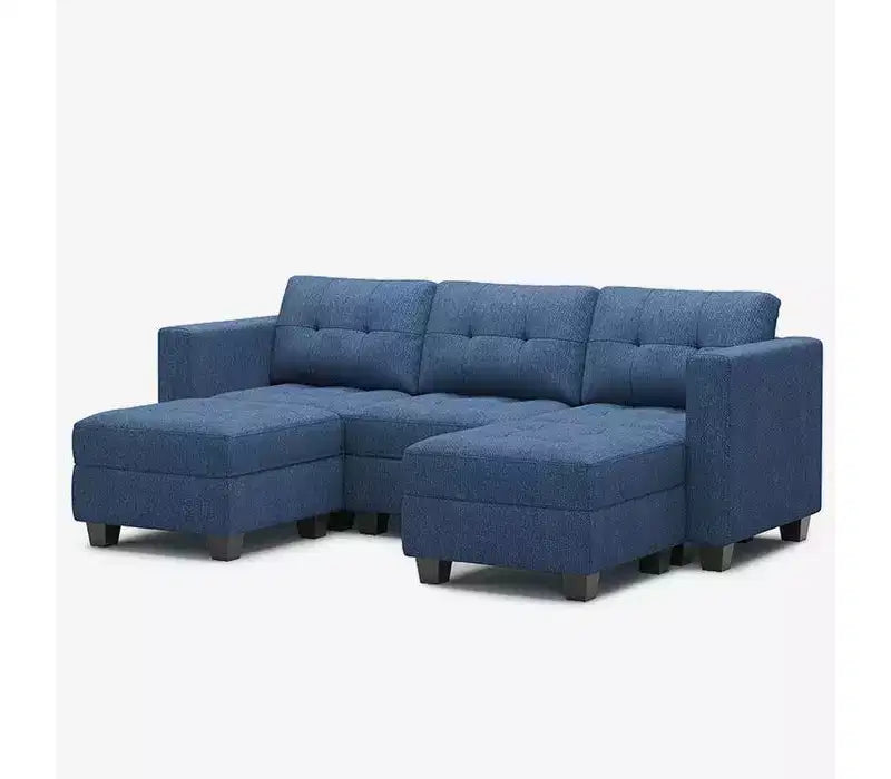 Divano modulare componibile Weave con contenitore – Blu / Grigio / Bianco sporco, 5 posti