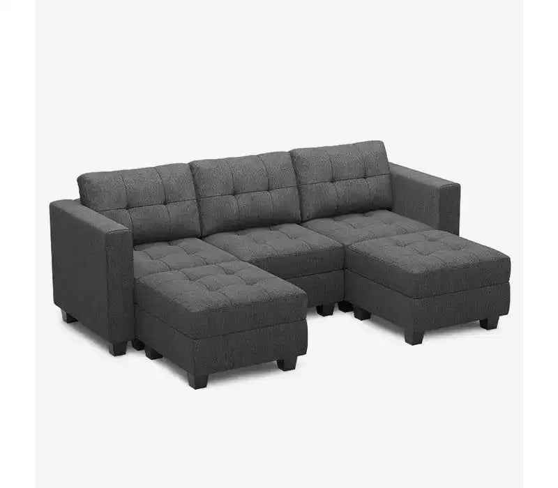 Divano modulare componibile Weave con contenitore – Blu / Grigio / Bianco sporco, 5 posti