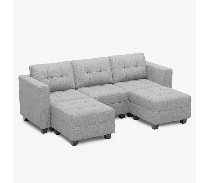 Divano modulare componibile Weave con contenitore – Blu / Grigio / Bianco sporco, 5 posti