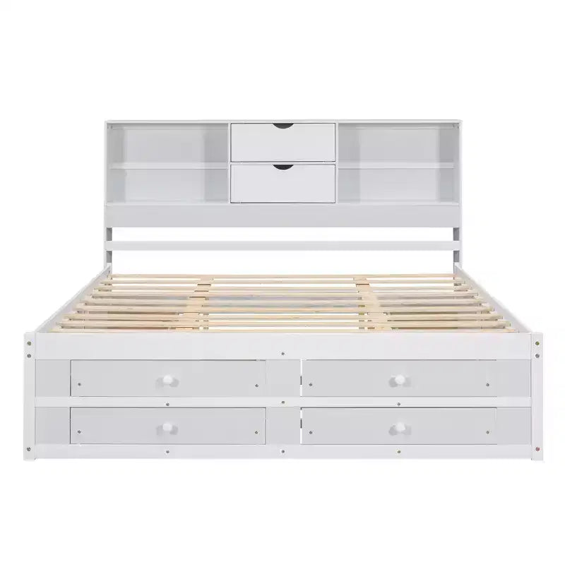 Letto a piattaforma grigio con testiera contenitore e 8 cassetti, King Size, 1 persona
