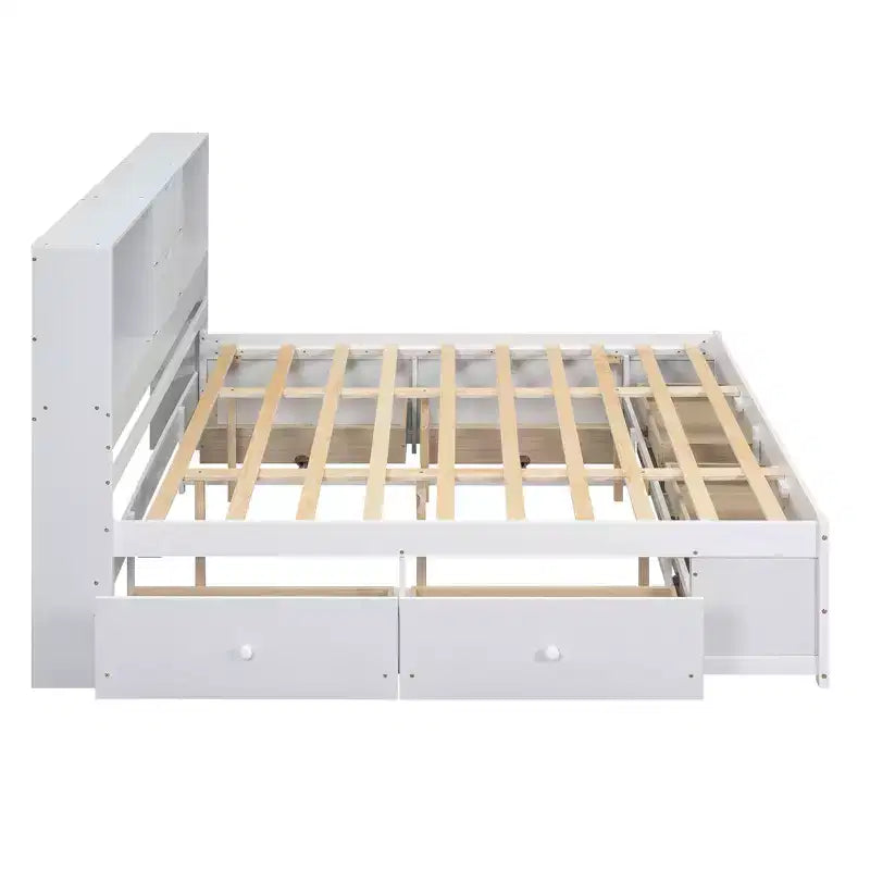 Letto a piattaforma grigio con testiera contenitore e 8 cassetti, King Size, 1 persona