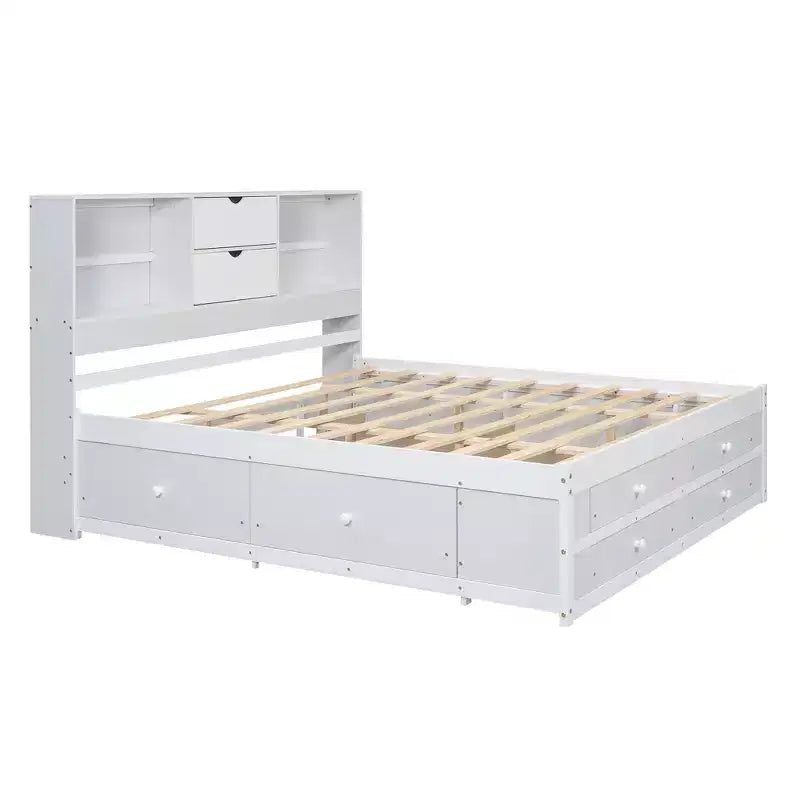 Letto a piattaforma grigio con testiera contenitore e 8 cassetti, King Size, 1 persona