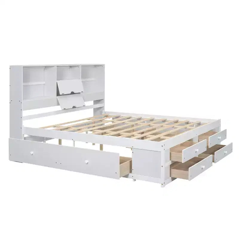 Letto a piattaforma grigio con testiera contenitore e 8 cassetti, King Size, 1 persona