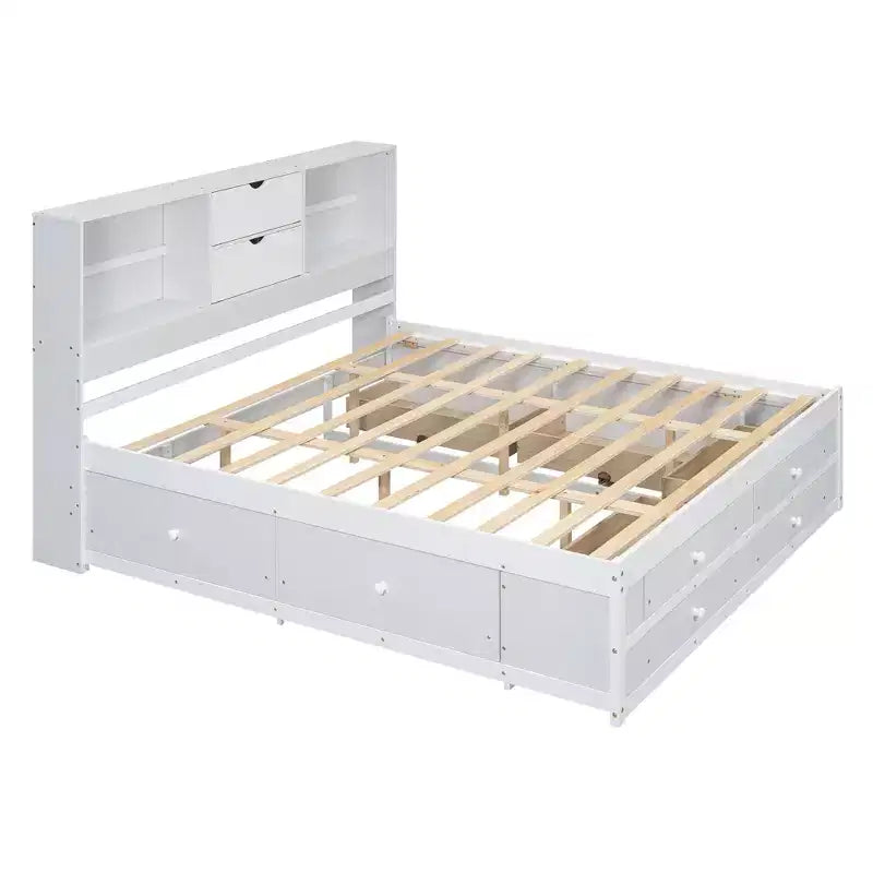 Letto a piattaforma grigio con testiera contenitore e 8 cassetti, King Size, 1 persona