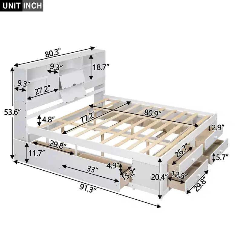Letto a piattaforma grigio con testiera contenitore e 8 cassetti, King Size, 1 persona