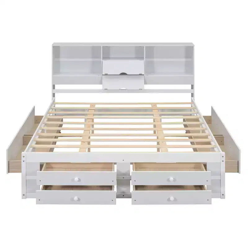 Letto a piattaforma grigio con testiera contenitore e 8 cassetti, King Size, 1 persona