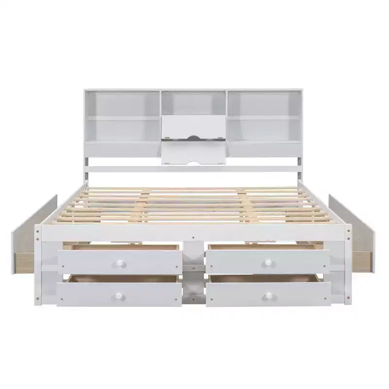 Letto a piattaforma grigio con testiera contenitore e 8 cassetti, King Size, 1 persona
