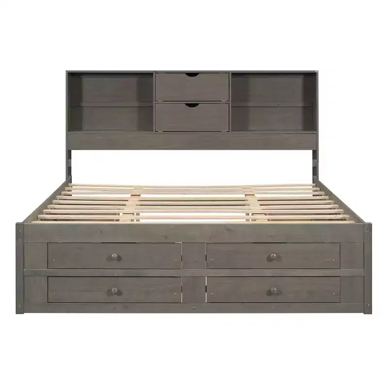 Letto a piattaforma grigio con testiera contenitore e 8 cassetti, King Size, 1 persona