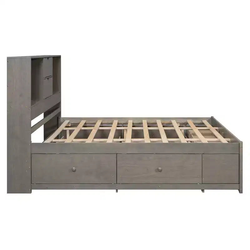 Letto a piattaforma grigio con testiera contenitore e 8 cassetti, King Size, 1 persona