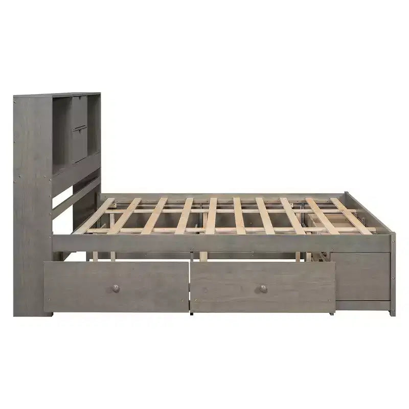 Letto a piattaforma grigio con testiera contenitore e 8 cassetti, King Size, 1 persona