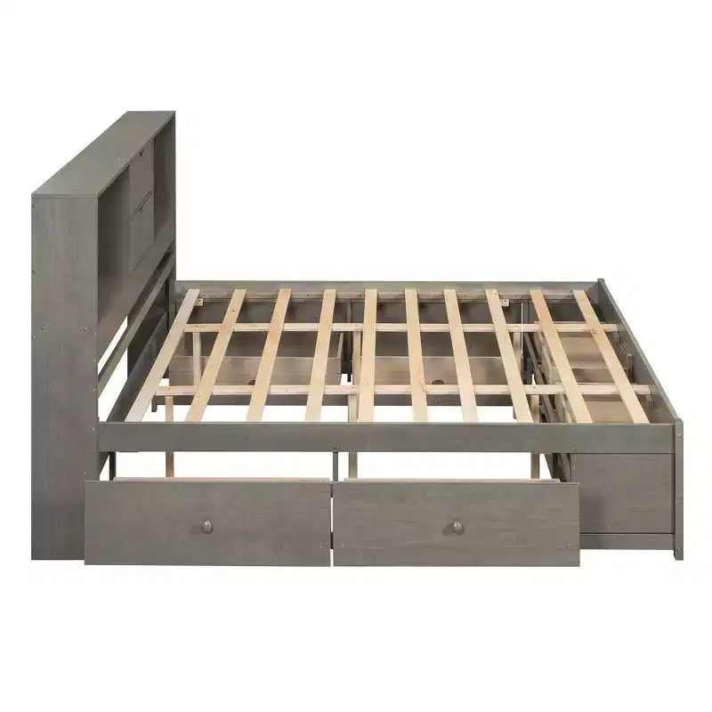 Letto a piattaforma grigio con testiera contenitore e 8 cassetti, King Size, 1 persona